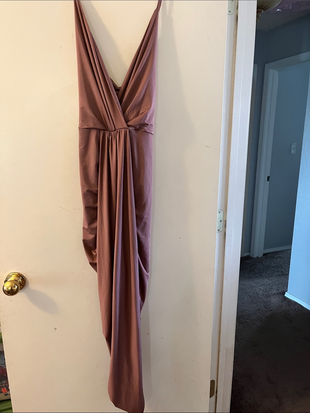 Charlotte Russe Rust Brown Ruched Wrap Maxi Dress - Picture 2 of 4